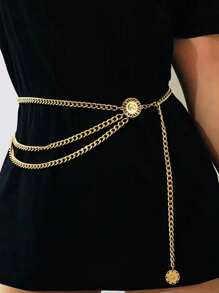 1 Peça Corrente de Cintura Vintage de Estilo de Rua Metálica Oca Multicamadas, Verão, Escola, Outono, Halloween
