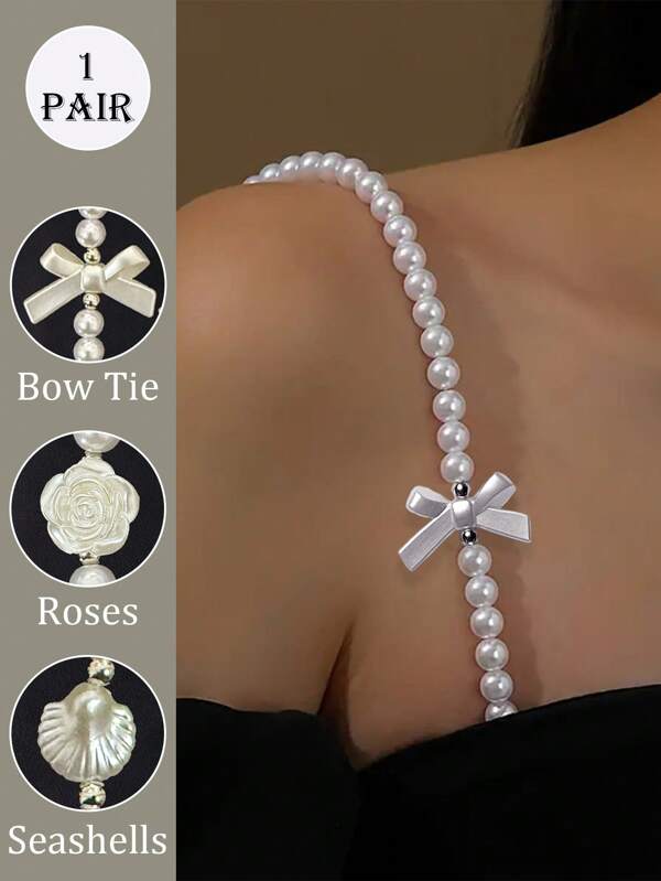 2 piezas Tirantes de sujetador ajustables decorados con perlas, cadena de pecho desmontable, tirante de hombro para ropa interior y lencería, para espalda descubierta para rave