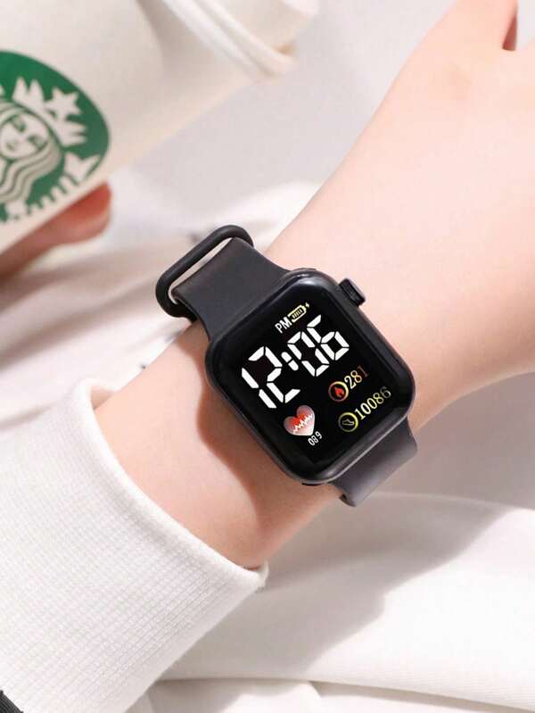 1pc Kids & Youth TPU LED Electronic Sports Watch With Heart Design, For Daily Wear