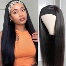 40 Inch Headband Wig Human Hair Straight Headband Wigs For Black Women Glueless None Lace Front Wig Brazilian Virgin Human Hair Wigs Natural Color - Natural Black - 查看 3