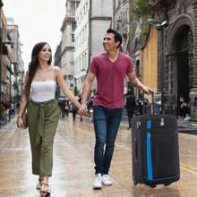 Luggage Medium Suitcase Expandable Soft Shell Durable Lightweight Hold Check In Trolley Case With 2 Wheels Built-In 3 Digit Combination Lock (Black/Blue, 79 Liter) - Black/blue - View 6