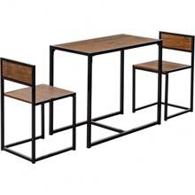 Brown & Black 2 Seater Compact Dining Set - 2 Chairs And Table - Two Person Kitchen Dinner Small Space Saving Wood Contemporary Finish - Yellow - View 4