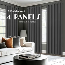 4 Panels 100% Blackout Curtains For Bedroom Black Out Curtains Thermal Insulated Blackout Curtains For Living Room, Energy Saving Curtains For Patio Door Grommet - 深灰色 - 查看 6
