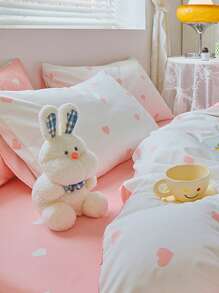 2-Piece Set, Light Pink Small Heart Print, Super Soft, Cute Girly Style, Fresh And Compact, Suitable For Spring/Summer Use, Bedding, Pillow Insert Not Included, Single/Double/Queen/King Size - Baby Pink - View 8