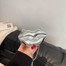 1pc Mini Metallic Lip Shaped Coin Purse, Quirky Acrylic Earphone Case, Japanese Style Box Bag, Korean Lipstick Pouch, Glittery Shoulder Chain Crossbody Bag, Suitable For Party, Dinner, Wedding, Club And Casual Outing, Perfect Birthday Gift For Her