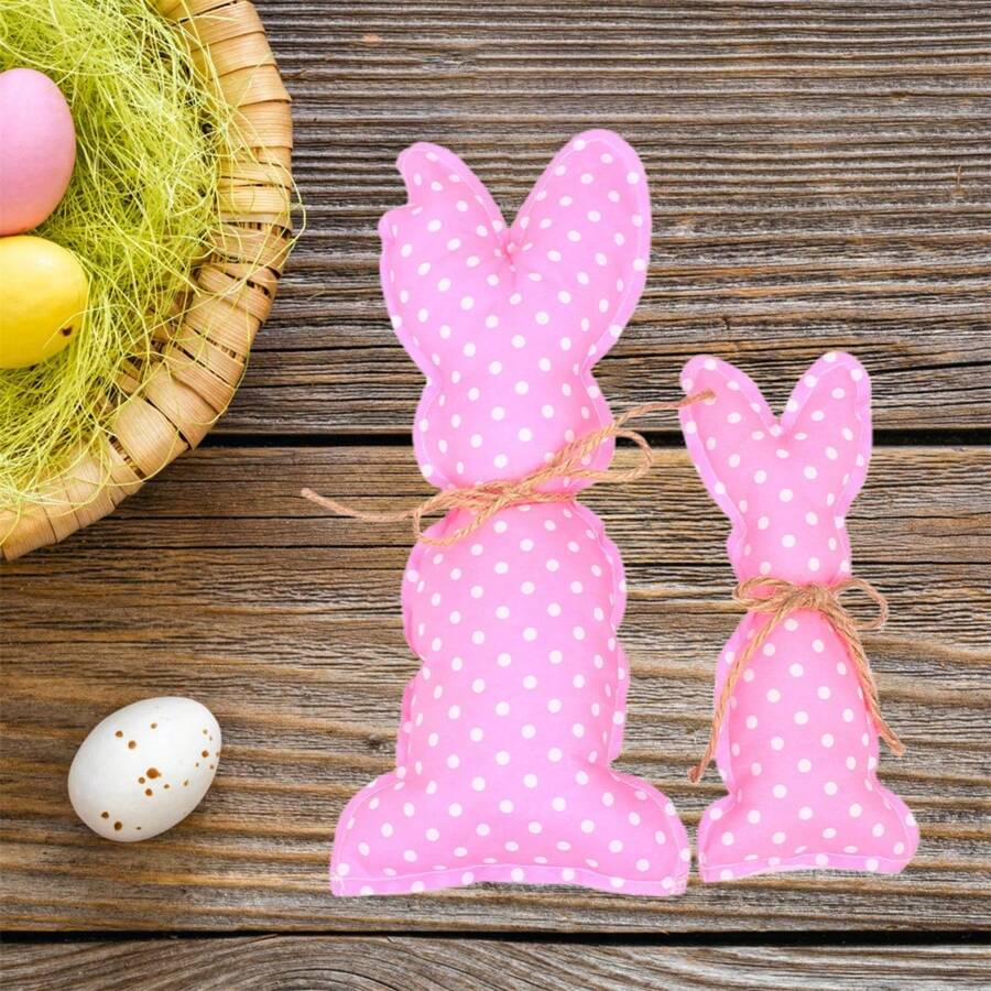Decoraciones de mesa de Pascua, 2 piezas, lindas figuras de conejo de tela a cuadros/lunares, centros de mesa para decoración de fiestas en casa. - marrón rojizo - Ver 1