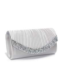 Glitter Women Clutch Purple Color Fashion Lady Evening Bags Party Wedding Chain Shoulder Envelope Design Shoulder Box Purse With Elegant Rhinestones Necklace Earrings Bracelet Jewelry Set For Wedding Bridal, Prom Bag For Party