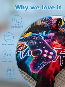 3pcs Set Stylish Video Game Controller Bedding Set, Comfortable Bedding, Includes 1pc Duvet Cover And 2pcs Pillow Shams, Made Of Skin-Friendly 100% Polyester, Suitable For Bedroom, Dorms And Traveling, For All Seasons