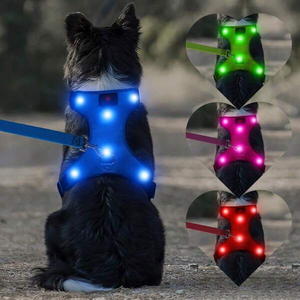Leuchtender LED-Hundegeschirr - Nicht-ziehend LED-Hundegeschirr mit abnehmbarer Batterie - Aufladbarer und waschbarer LED-Hundeweste - beleuchtetes, leuchtendes Hundegeschirr für Spaziergänge und Camping, geeignet für kleine, mittlere und große Hunde