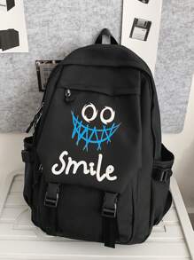 New Fashion Student Large Capacity Smiling Face Letter Printed Backpack, College Student Computer Bag, Daily Commuting Unisex Holiday Gift, Without Pendant. - Multicolor - View 1