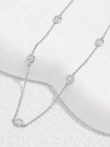 1pc 925 Silver Elegant Personal Single Zirconia Stone Necklace Chain, Suitable For Daily Wear