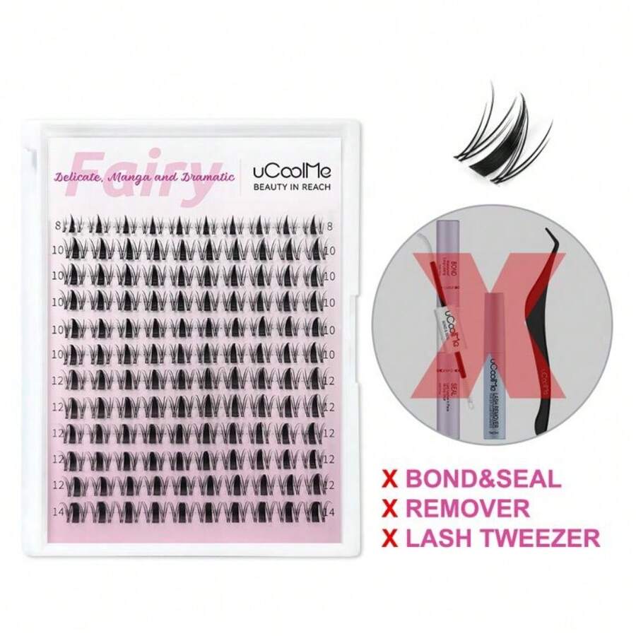 UCoolMe Lashes Fairy Lashes Cluster C Curl 140 Pcs Individual Lash Clusters False Eyelashes Extension Natural Look Beginner Friendly Bond Seal Remover Ultra-Thin Band Makeup 8-18mm Manga Anime Christmas Gift Lash Cluster Kit Sringtok - 僅限睫毛短仙女 - 查看 1