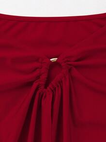 Valentine's Day New Sexy Elegant Red Solid 3 PiecesBikini Swimsuit, Suitable For Beach, Resort, Party, Date, Spring/Summer - Red - View 5