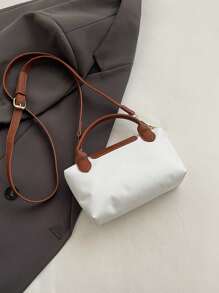 Bolso de mujer de estilo casual y versátil con contraste de tela, bolso cuadrado sencillo, cartera con asa de moda, bolso de estilo retro con correa de hombro desmontable, adecuado para adolescentes, estudiantes universitarias, principiantes y trabajadores de oficina, perfecto para la oficina, la universidad, el trabajo, los negocios y los desplazamientos - Blanco - Ver 6