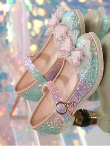 儿童闪亮蝴蝶结高跟鞋，儿童时尚高跟鞋，四季皆宜