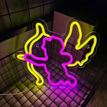 Neonowe znaki dekoracyjne z serii anime, w tym dinozaury / koty szczęścia jedzące makaron / kot i księżyc z anime / postać z anime / kupidyn / chmury z anime, neonowe światła LED do dekoracji ścian, dekoracja pokoju gier, nadająca się do sypialni, pokoju gier, pokoju e-sportowego, męskiej jaskini, baru, klubu, prezentu urodzinowego, zasilana przez USB, energooszczędna, bez ogrzewania, w zestawie łańcuszek do zawieszania, łatwa instalacja