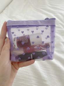 Women Travel Make Up Organizer Storage Pouch ,Mesh Cosmetic Bag ,Toiletry Clear Wash Bag, Back To School School Bag, Travel Essentials ,Travel Organizer ,For Beach Summer Vacation Makeup Organizer, Makeup Storage Bag, Mini Pouch Travel Small Makeup Case Accessories((Printing Position Is Random) - Purple - View 1