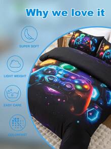 Juego de ropa de cama de 3 piezas con diseño de control de juegos, incluye 1 funda nórdica y 2 fundas de almohada de microfibra suave, adecuado para dormitorio, dormitorio (niños/niñas) o viaje - Multicolor - Ver 8