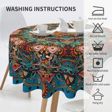 1 bucată față de masă rotundă de 60 de inchi, design cu mandala boemă, cârpă de masă rotundă, colorată, rezistentă la apă, covorașă de picnic pentru grătar în curte în stil boho, decor pentru bucătărie de acasă