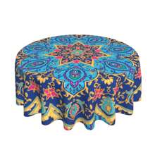 1 bucată față de masă rotundă de 60 de inchi, design cu mandala boemă, cârpă de masă rotundă, colorată, rezistentă la apă, covorașă de picnic pentru grătar în curte în stil boho, decor pentru bucătărie de acasă