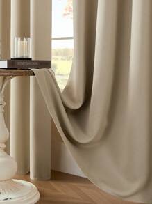 1pc Curtain,Blackout Curtain, Heat Insulation, Opaque Curtain With Eyelets, Light Insulation, Anti-UV, Bedroom Home Living Room Interior Decoration - Beige - View 4