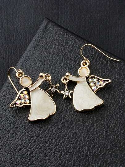 1 Pair Fashionable Minimalist Angel Wing & Star Decor Earrings, Cute Ear Hook Earrings For Women