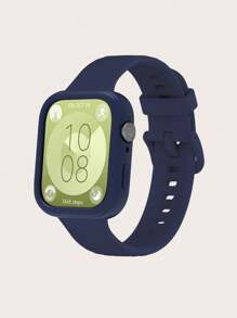 Set de 2 piezas: Correa de reloj de silicona desmontable de unicolor + Funda protectora de silicona de marco completo compatible con Huawei Watch Fit 3 - Reloj Fit 3 - Ver 11