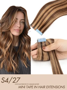 迷你胶带接发真人发雷米真人发双面隐形无缝胶带接发 10 片接发 - 彩色 - 查看 34