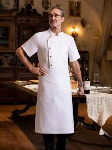 Plus Size Premium Custom Chef Jacket, Short Sleeve, Soft Fabric, Skin-Friendly, Breathable, Durable, Unisex Design, Suitable For Catering, Bakery, Hotel, Restaurant, Summer Short Sleeve, Work Uniform, White Chef Coat, Executive Chef Uniform - White - View 6