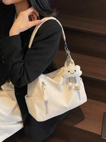 Matte Finish Large Capacity Fashion Versatile Shoulder Bag, Elegant Beach Tote Handbag Shopping Bag, White Bag - White - View 5