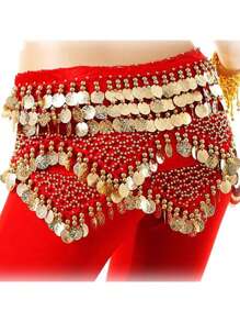 Female Belly Dance Waist Chain Shiny Coin Belly Dance Hip Scarf Velvet Dance Costume Oriental Hip Scarf Belt Jewelry - Multicolor - View 24