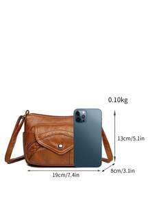 复古风格单肩包，纯色绗缝斜挎包，配有可调节肩带，多个口袋，容量大，重量轻，拉链开合，涤纶衬里，适合日常通勤、工作、旅行 - A - 查看 6