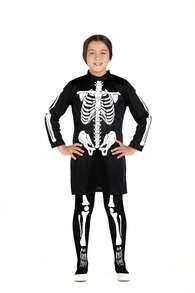 Ciao Skeleton Girl Costume Disguise Fancy Dress Dress (Size 7-9 Years) With Printed Pantyhose