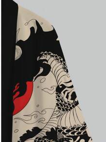 超大号男士复古龙纹和服 - 宽松版型、防晒、涤纶、休闲夏日风格