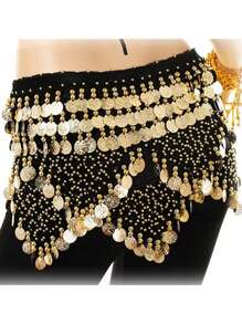 Female Belly Dance Waist Chain Shiny Coin Belly Dance Hip Scarf Velvet Dance Costume Oriental Hip Scarf Belt Jewelry - Multicolor - View 17