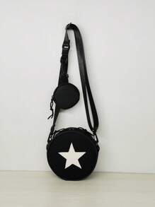 Black Letter Graphic Casual Shoulder Bag For Men, Suitable For Travel, Walking, And Shopping - Black - View 5