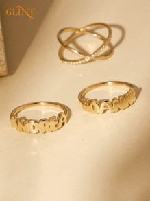 Anillo con nombre personalizado en burbuja de acero inoxidable bañado en oro sólido de 18K, anillo con nombre manuscrito para mujer, anillo apilable de oro de 18K, joyería personalizada, regalo para el Día de la Madre, regalo para el Día de San Valentín, regalo para el Día del Padre, oro, elegante, colorido, vintage, simple, unisex, casual, lindo, personalizado, único, regalos ideales para él, regalos ideales para ella, novia, novio, papá, mamá, familia, amigos, para aniversarios, para cumpleaños, para graduación, para fiestas, joyería - Dorado - Ver 4