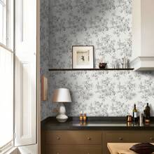 1 Roll French Retro Self-Adhesive Wallpaper - Floral Pattern, Waterproof, Removable And Reusable Sticker, Suitable For Bedroom, Living Room, Dining Room, TV Background, Home Decor, Cabinet, Bookshelf, Desk, Niche Furniture Renovation, Size 44*300/500/1000cm - Black and White - View 6