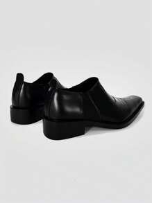 Men's Business Formal Embroidery Slip-On Square Toe Casual Leather Loafers, Elastic Band, Thick Square Heel, Fashion