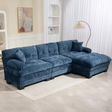 Luxury L-Shaped Modular Sectional Sofa: Deep Seating Reversible 3-Seat Sleeper Couch With Memory Foam And Pocket Springs, Comfortable Upholstered Furniture For Living Rooms, Apartments, Studios & Offices - 藍色 - 查看 1
