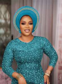 1pc Women's Traditional Multi-Layer Rhinestone Embellished Solid Color Head Wrap, Suitable For Weddings And Holiday Gifts, Abaya Hijab - Multicolor - View 15