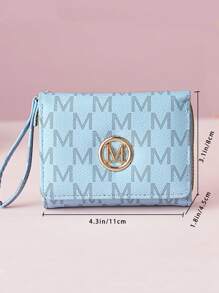 女士短款拉链三折钱包，带刺绣花卉图案，多卡位，手拿包，女士零钱包，钱包，迷你钱包，钱包，小钱包 - 藍色 - 查看 5