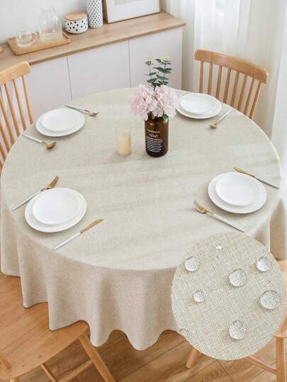 1pc Beige Linen Round Tablecloth For Living Room, Dining Room, Kitchen, Wedding, Party, Birthday, Home Decor, Outdoor Use
