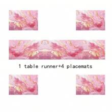1pc/5pcs/7pcs, Home Decor, Elegant Pink Marble Print Table Runners - Polyester, Rectangular, Suitable For Home & Kitchen Decor, Perfect For Party & Holiday, Marble Print, Table Runners