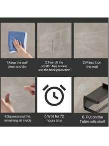 Adhesive Toilet Paper Holder Wall Mounted With Phone Holder Shelf, Plastic, No Need To Drill, For Bathroom, Tissue, Hair Dryer