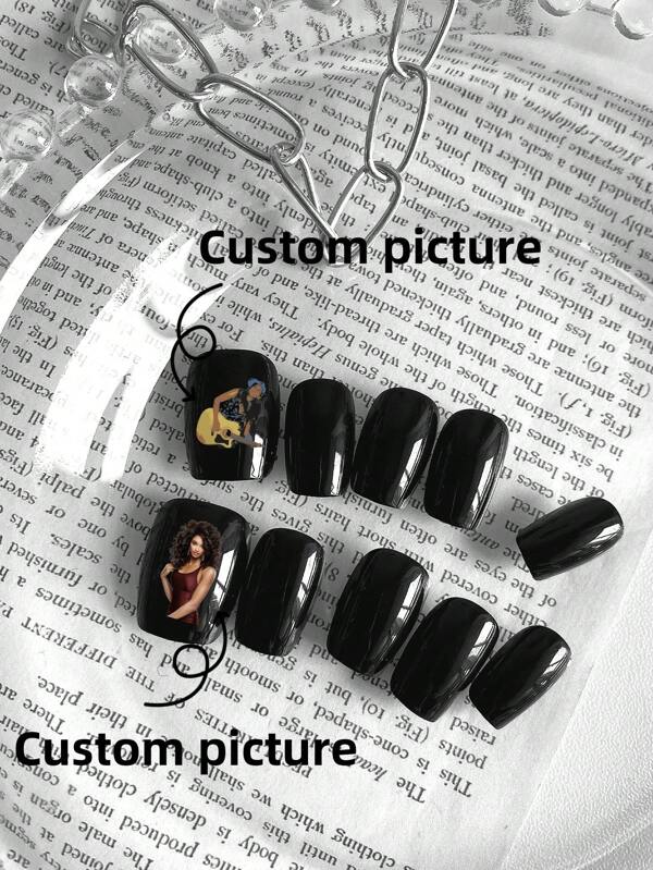 10 piezas de uñas postizas personalizadas, uñas falsas cortas, uñas para el Día de la Madre, uñas para el Día de San Valentín, diseño de nuevo arte DIY con dibujos animados, retratos, animales, patrones familiares, uñas de colores, uñas negras, suministros de uñas desmontables y reutilizables, polvo de uñas, purpurina para uñas, adecuadas para uso de niñas y señoras en escenario, baile, fiesta, boda, escenas festivas
