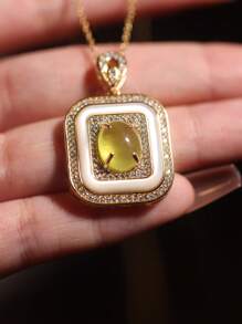 1pc 925 Silver 18K Gold Plated Pendant Necklace With Inlaid Yellow Gemstone, Cubic Zirconia & Grape Agate, Vintage Palace Style Delicate Choker Necklace, Suitable For Birthday, Party, Ceremony, Daily Wear, Mom/Women Gift - Yellow - View 5