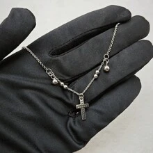 哥特式S925银锆石手链小米珠情侣手链适合男女日常佩戴 - 銀色 - 查看 8