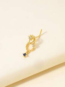 1pc 316L Stainless Steel Rhinestone Moon & Star Design Nose Stud - Silver - View 6