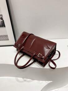 新款时尚手提包，简约优雅斜挎包，PU 皮革百搭复古都市时尚单肩包，适合女性日常通勤和购物 - 酒紅色 - 查看 9